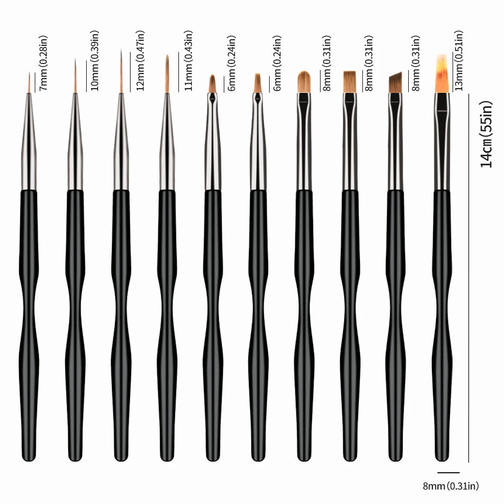 10Pcs/Set Nail Art Brushes Liner Gel Polish Lines Flower Painting Drawing Pen for Nail Art Design DIY Nails Tip Detail Tool Suit