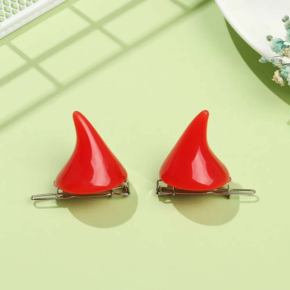 2PCS Fashion New Small Demon OX Horn Hair Clips Women Grils Halloween Party Cosplay Pin Hairpins Headwear Hair Styling Accessory
