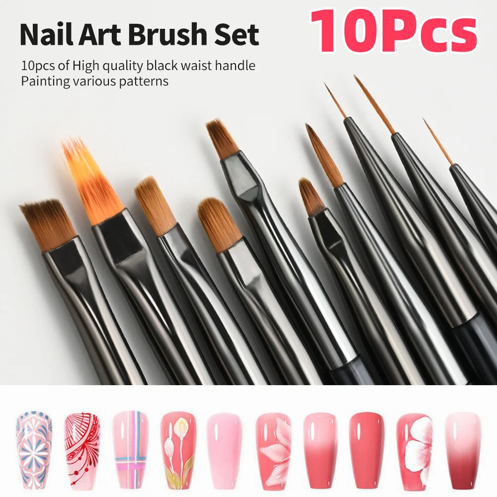 10Pcs/Set Nail Art Brushes Liner Gel Polish Lines Flower Painting Drawing Pen for Nail Art Design DIY Nails Tip Detail Tool Suit