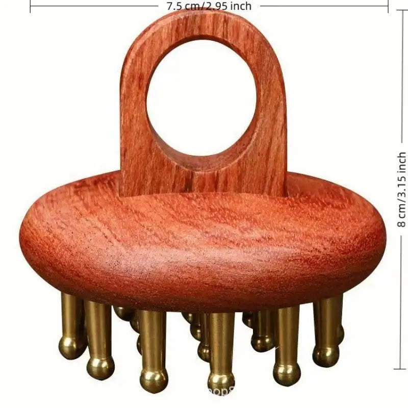 Head Meridians Massage Comb Copper Sandalwood Meridians Fine Tooth Comb Needling Guasha Scalp Massage Brush Relax Body Massager
