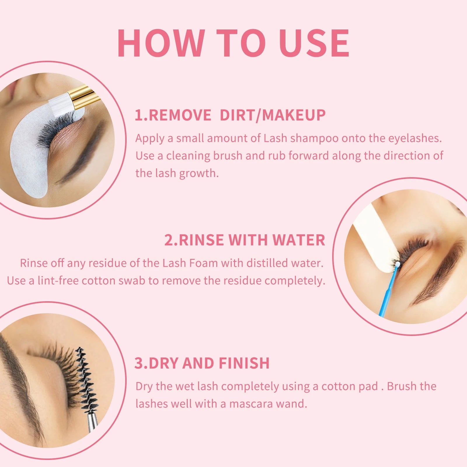 Lash Shampoo for Eyelashes 100ML + Brush & Mascara Wand, Eyelid Foaming Cleanser, Extension Cleanser Remover, Makeup Remover