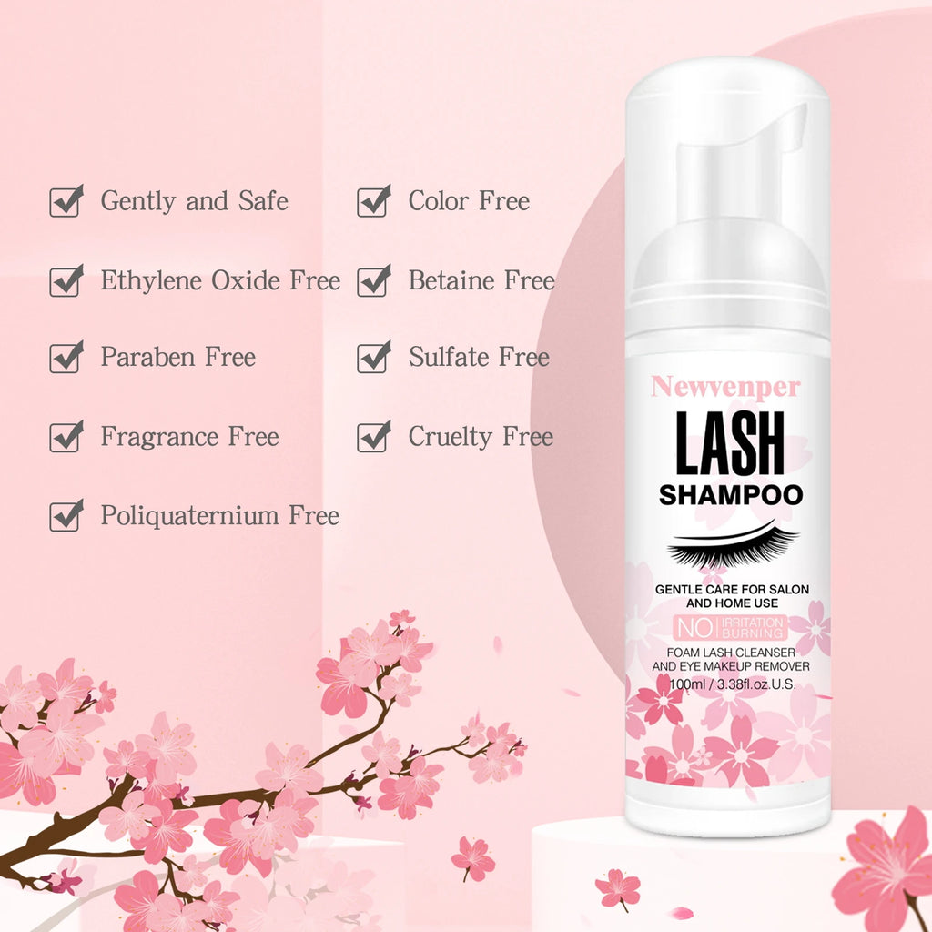 Lash Shampoo for Eyelashes 100ML + Brush & Mascara Wand, Eyelid Foaming Cleanser, Extension Cleanser Remover, Makeup Remover