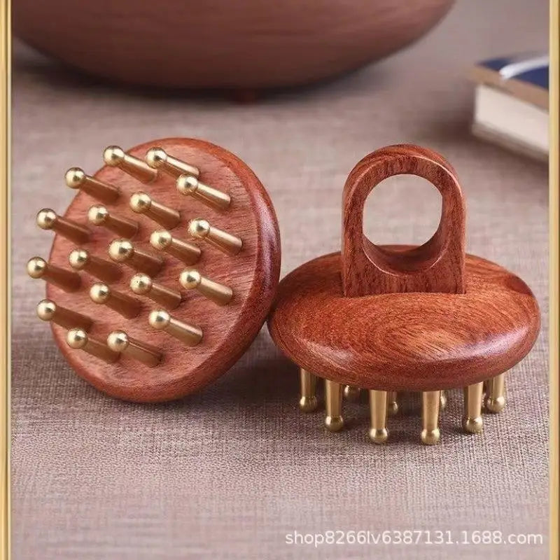 Head Meridians Massage Comb Copper Sandalwood Meridians Fine Tooth Comb Needling Guasha Scalp Massage Brush Relax Body Massager