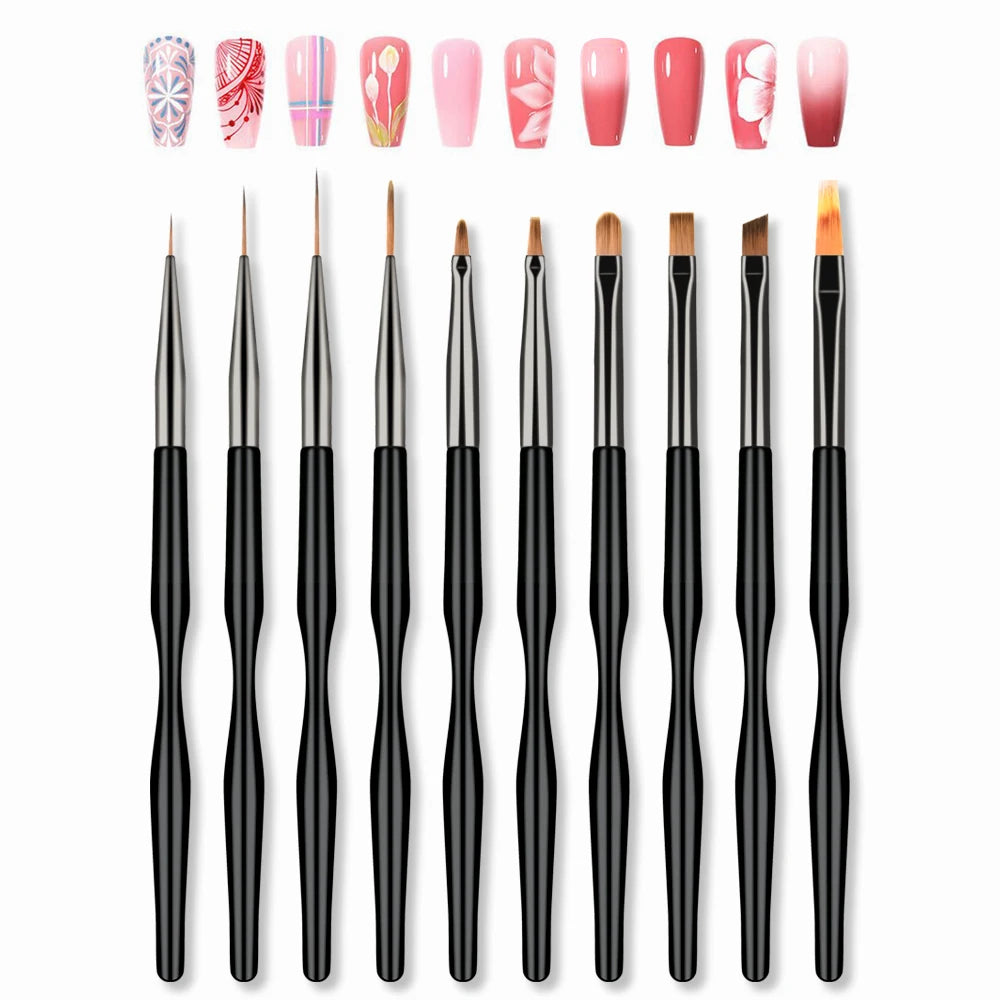 10Pcs/Set Nail Art Brushes Liner Gel Polish Lines Flower Painting Drawing Pen for Nail Art Design DIY Nails Tip Detail Tool Suit