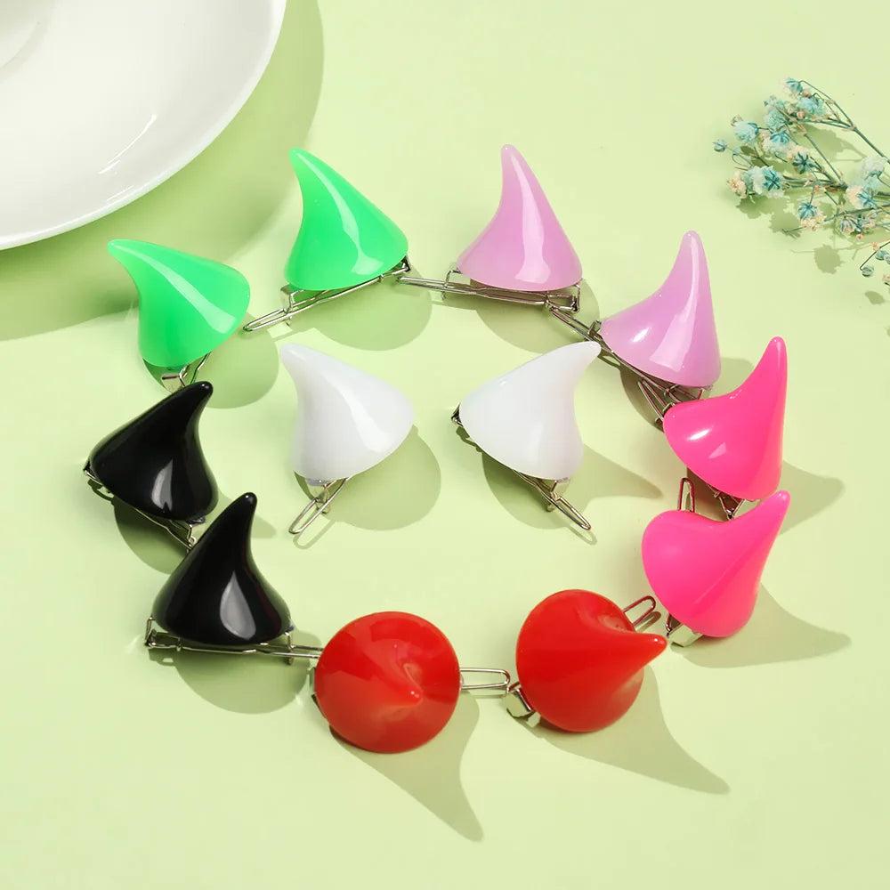 2PCS Fashion New Small Demon OX Horn Hair Clips Women Grils Halloween Party Cosplay Pin Hairpins Headwear Hair Styling Accessory
