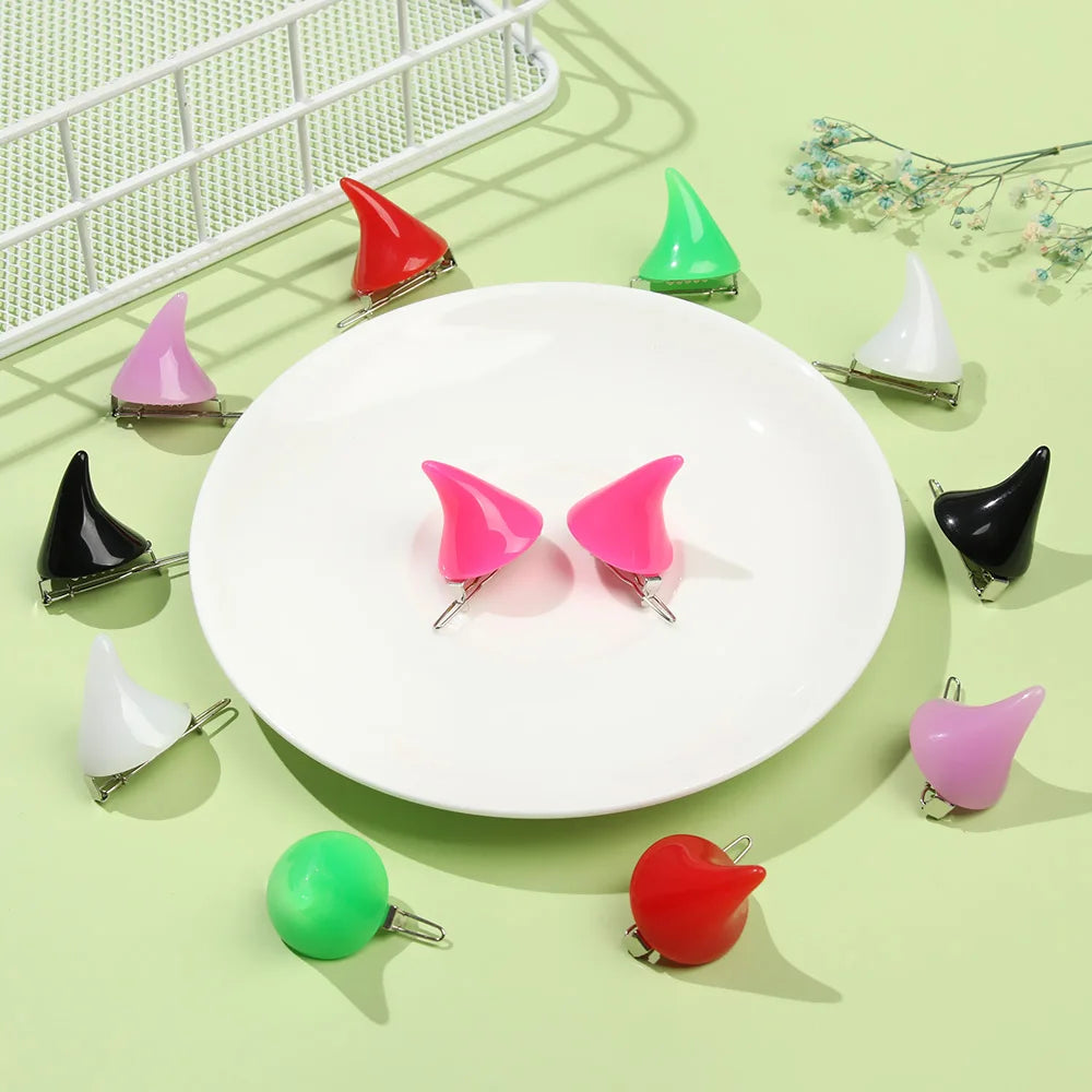 2PCS Fashion New Small Demon OX Horn Hair Clips Women Grils Halloween Party Cosplay Pin Hairpins Headwear Hair Styling Accessory