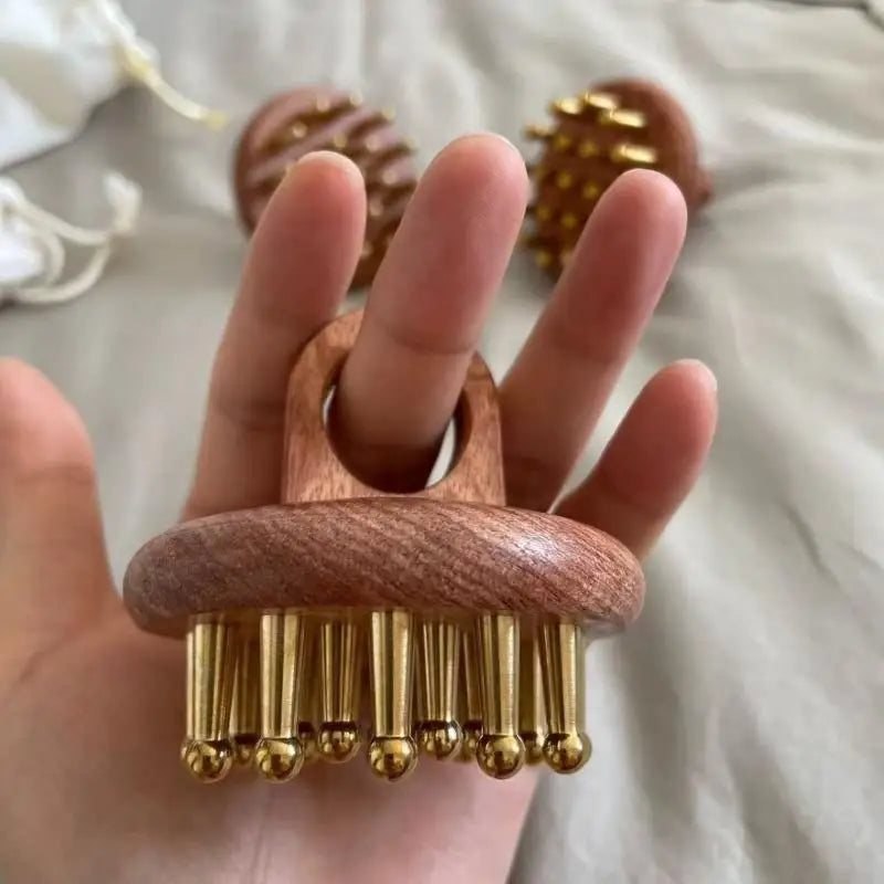 Head Meridians Massage Comb Copper Sandalwood Meridians Fine Tooth Comb Needling Guasha Scalp Massage Brush Relax Body Massager