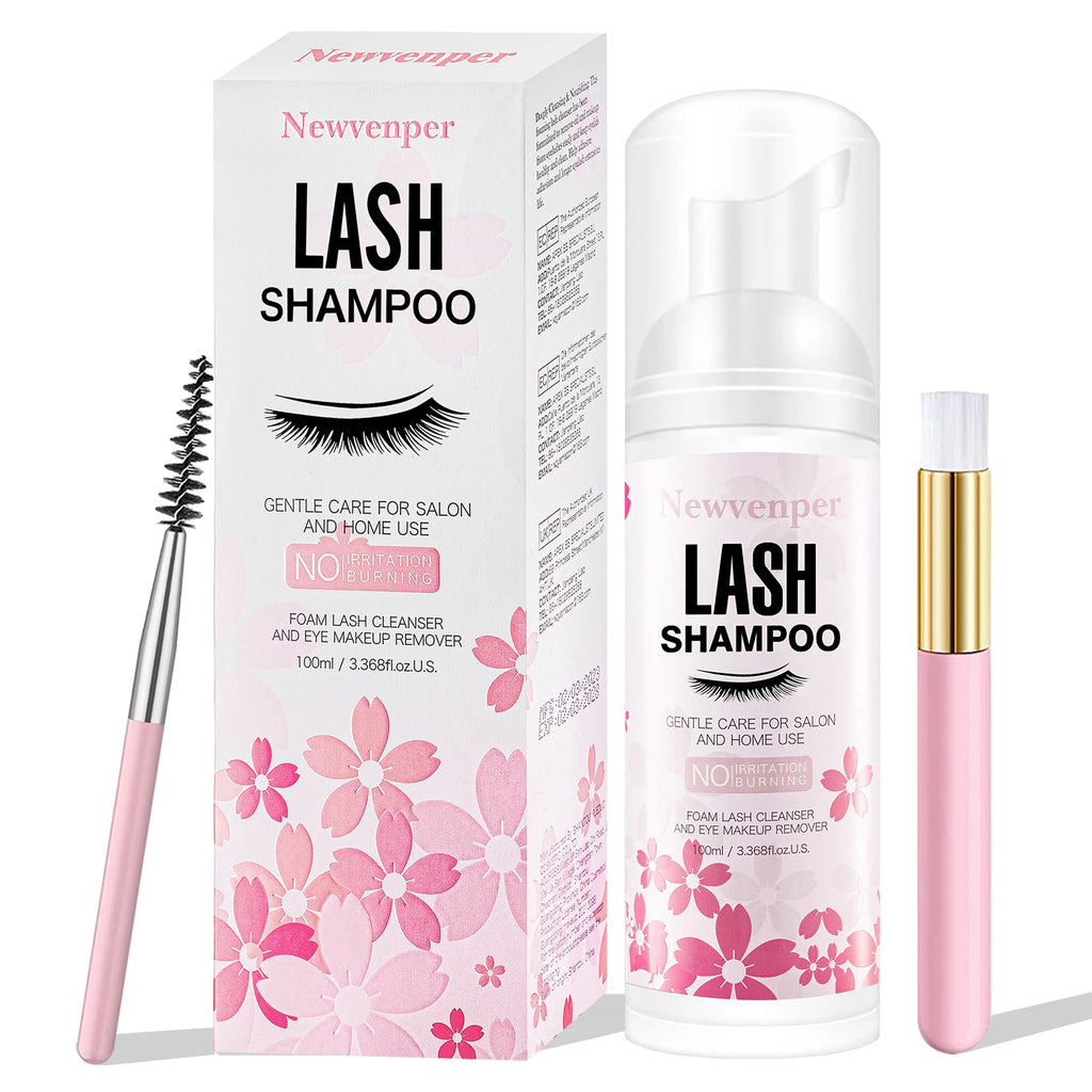 Lash Shampoo for Eyelashes 100ML + Brush & Mascara Wand, Eyelid Foaming Cleanser, Extension Cleanser Remover, Makeup Remover