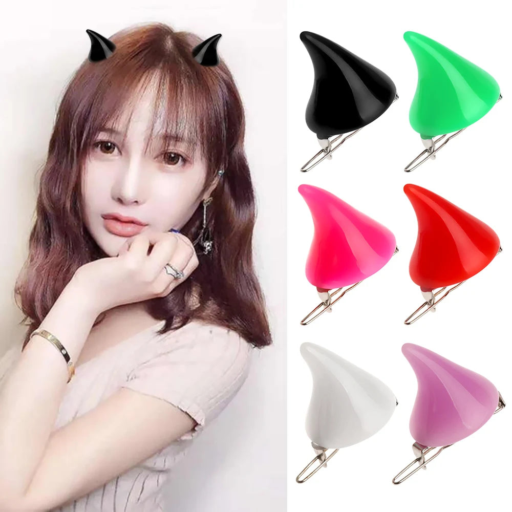2PCS Fashion New Small Demon OX Horn Hair Clips Women Grils Halloween Party Cosplay Pin Hairpins Headwear Hair Styling Accessory